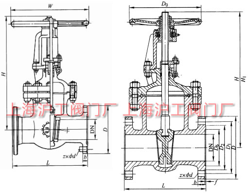 Z41H��Z41Y��Z41W �� PN16~PN200 ���Шʽ�l�y���μ��Y(ji��)��(g��u)�ߴ�ʾ��D